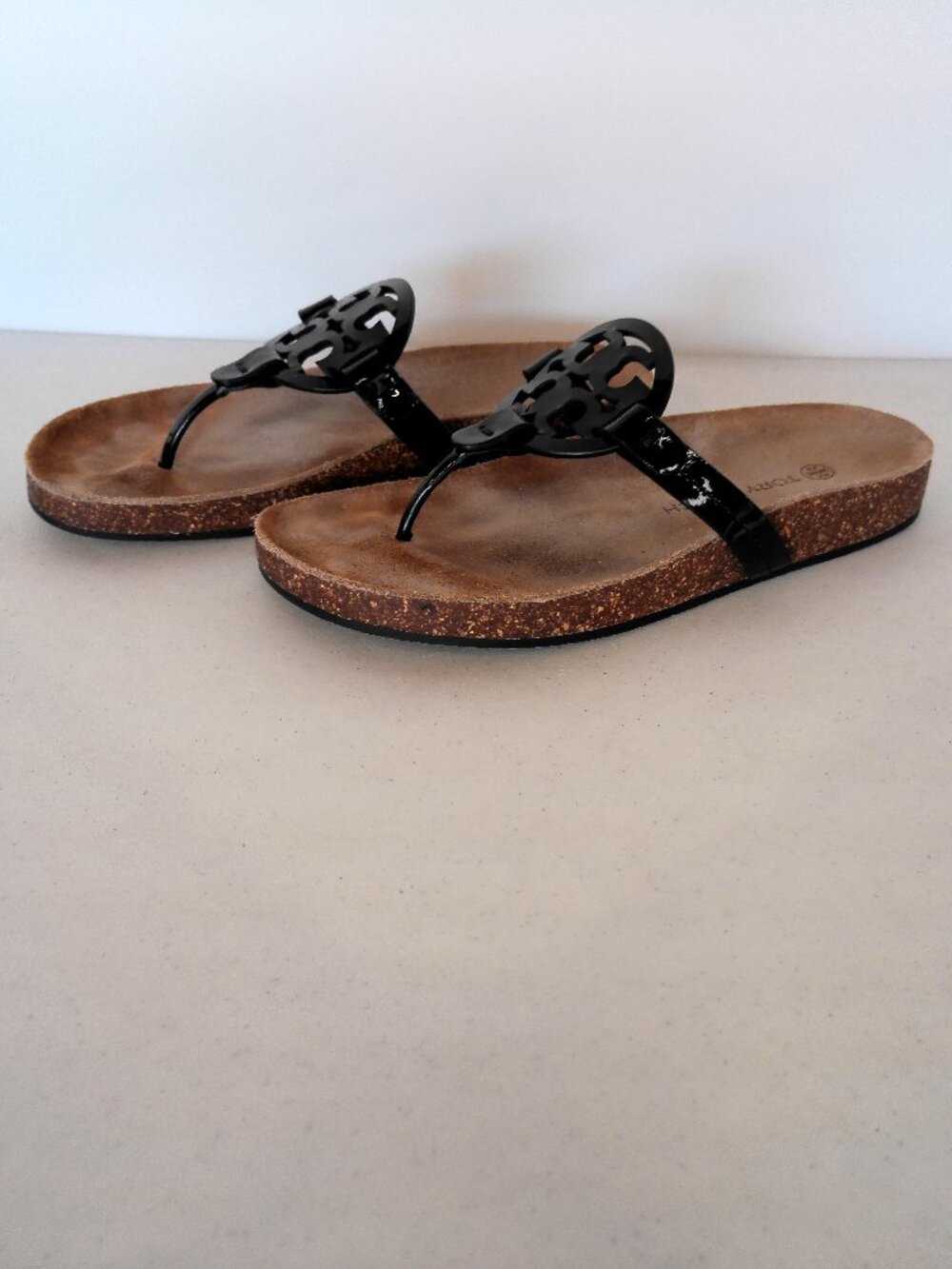 Tory Burch Miller Cloud Patent Leather/Cork Sandals Size 8 Black - Picture 4 of 10